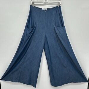 Joseph Ribkoff Pants Trousers Size 8 Blue Chambray Wide Leg‎ Palazzo Statement